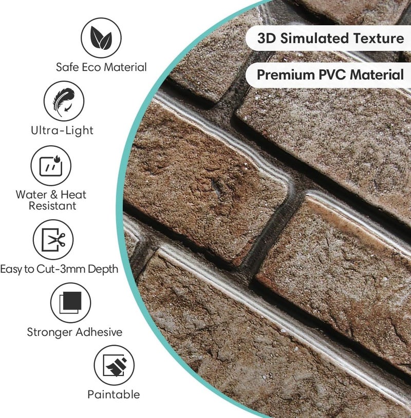 Commomy 3D Faux Brick Wall Panels - 10 pcs 11.8”x 11.8”Small Size PVC Printable Peel and Stick Brick Backsplash Brown Brick Wallpaper Wall Tile for Kitchen,Bedroom,Bathroom,Living Room,Fireplace,RV - Image 4
